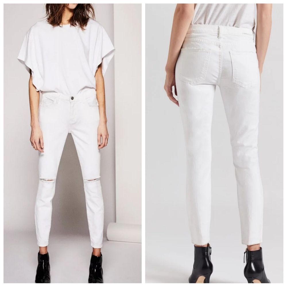 NWT|Current/Elliot High-Waisted Distressed White Skinny Jeans, 27